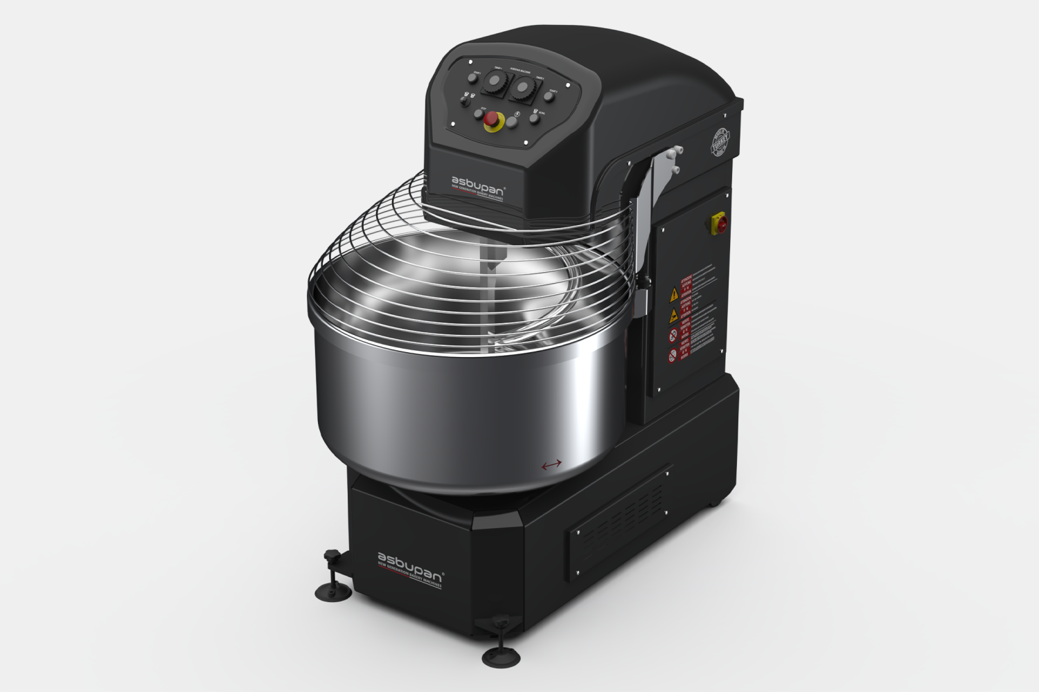 Büyük fırınlar için tasarlanmış, 80 kg un kapasiteli çift hızlı spiral hamur yoğurma makinesi