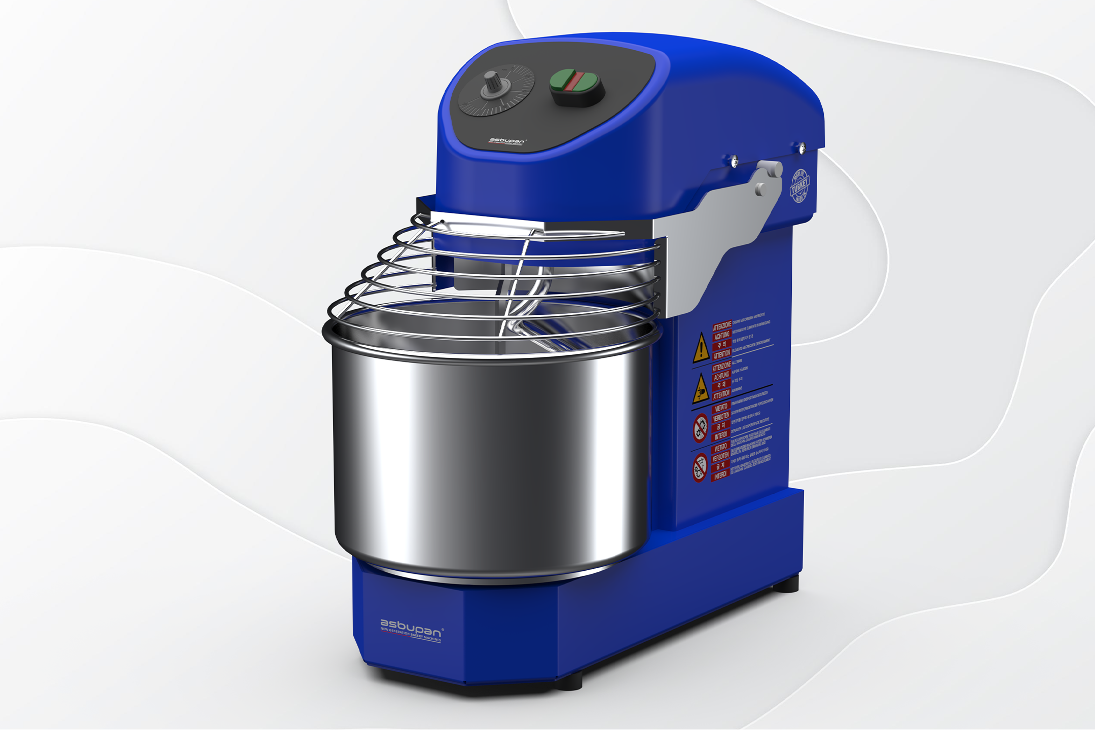 Gıda standartlarına uygun, kolay temizlenebilir, tamamen paslanmaz çelik kazanlı 5 kg'lık un mikseri