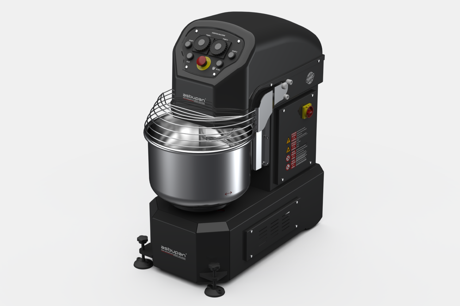 Büyük fırınlar için tasarlanmış, 12 kg un kapasiteli çift hızlı spiral hamur yoğurma makinesi