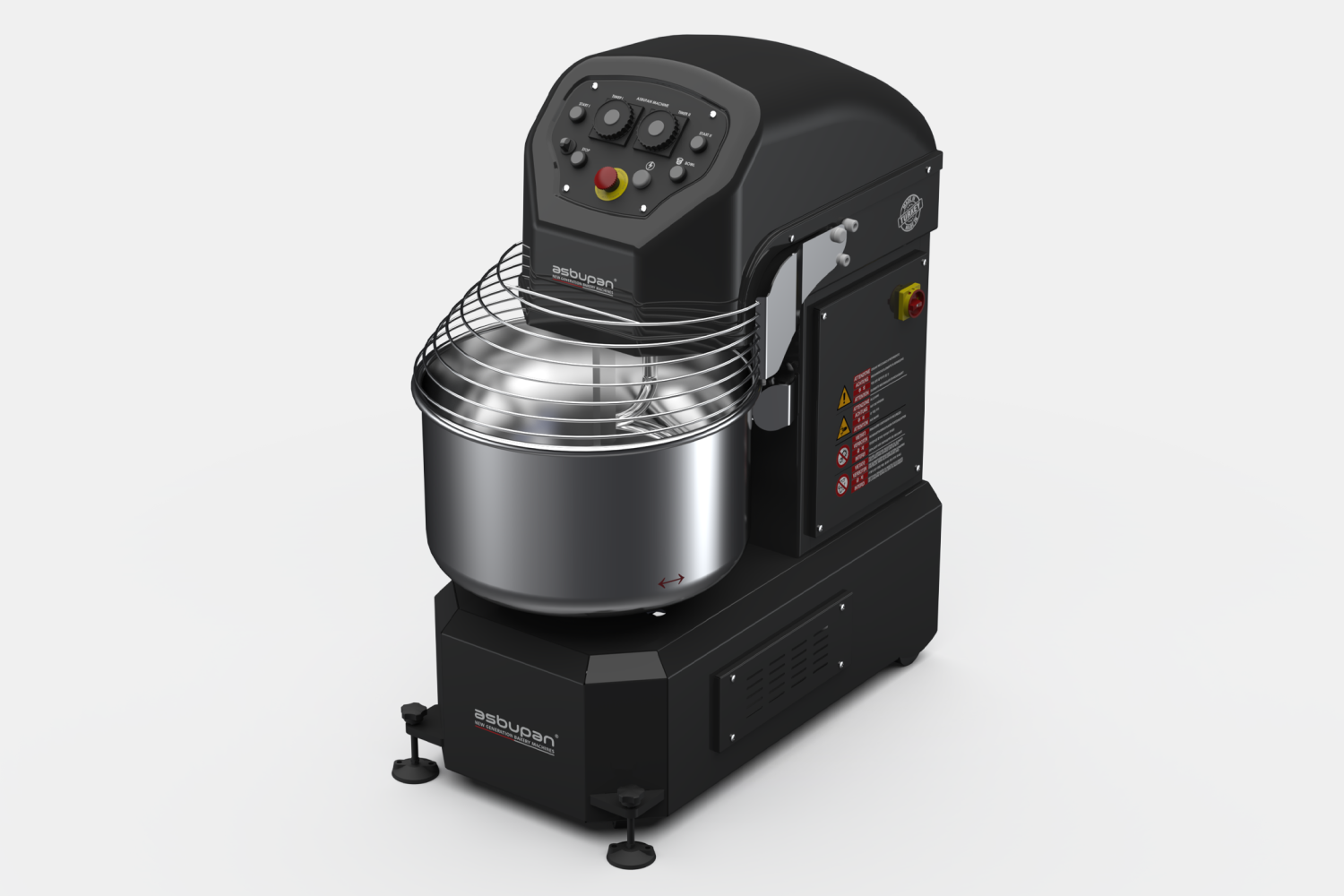 Büyük fırınlar için tasarlanmış, 25 kg un kapasiteli çift hızlı spiral hamur yoğurma makinesi