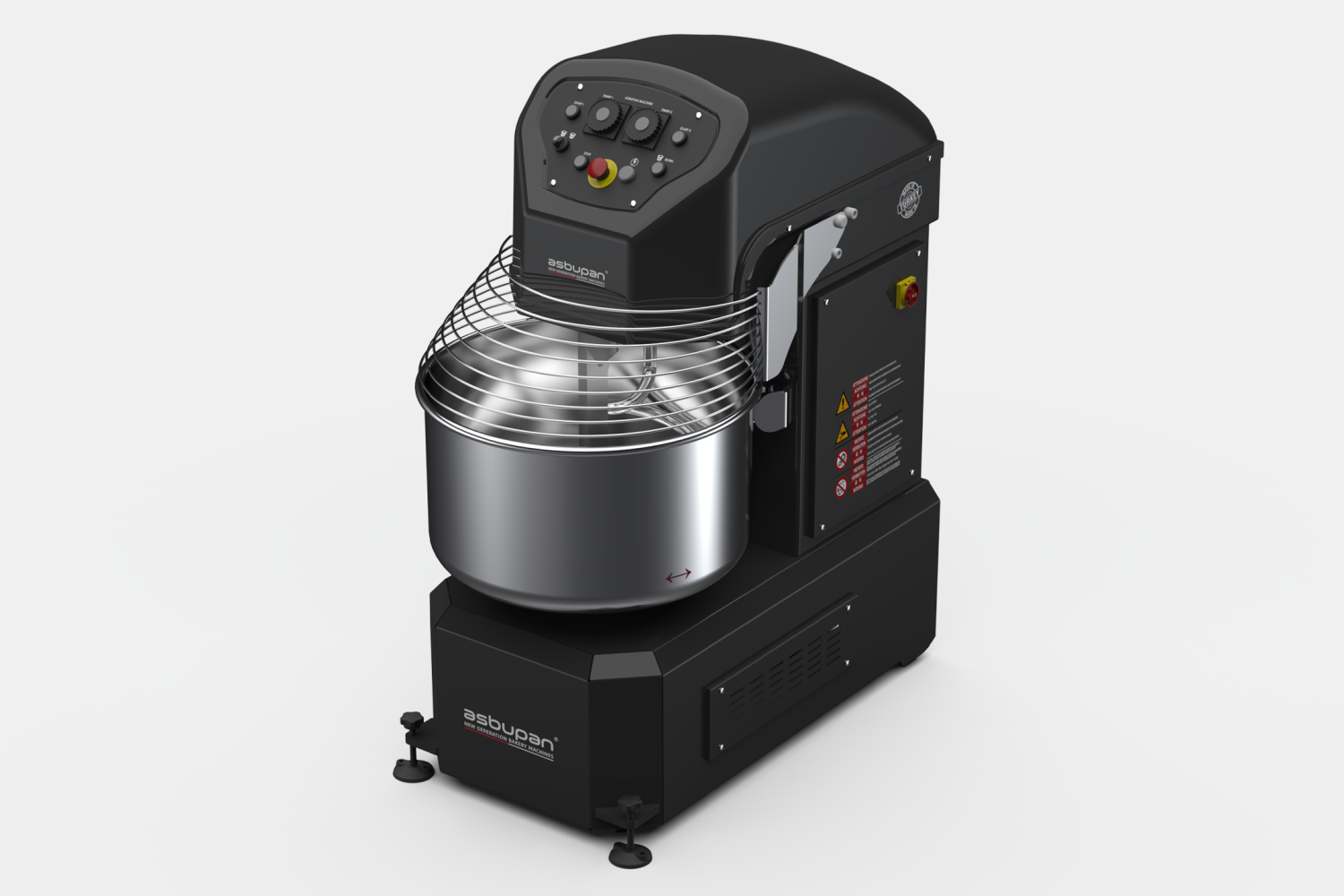 Büyük fırınlar için tasarlanmış, 40 kg un kapasiteli çift hızlı spiral hamur yoğurma makinesi