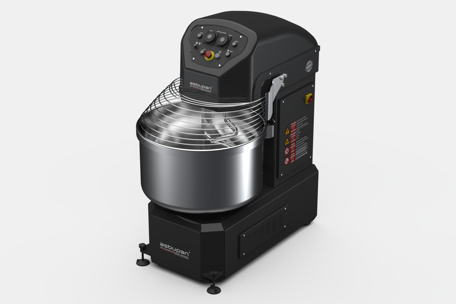 Büyük fırınlar için tasarlanmış, 60 kg un kapasiteli çift hızlı spiral hamur yoğurma makinesi